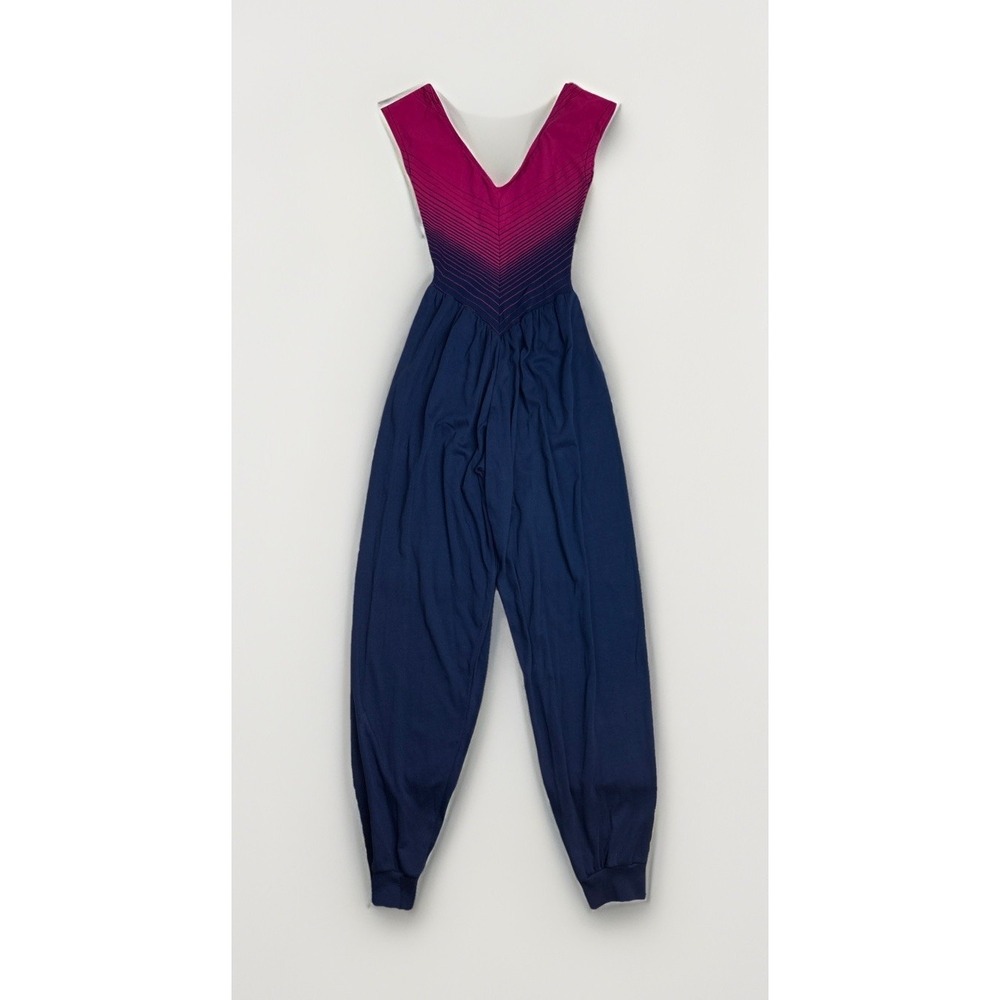 Vintage 90s Chevron Jumpsuit Pink Blue Drop Waist Dance Aerobic Women Small - Picture 2 of 7